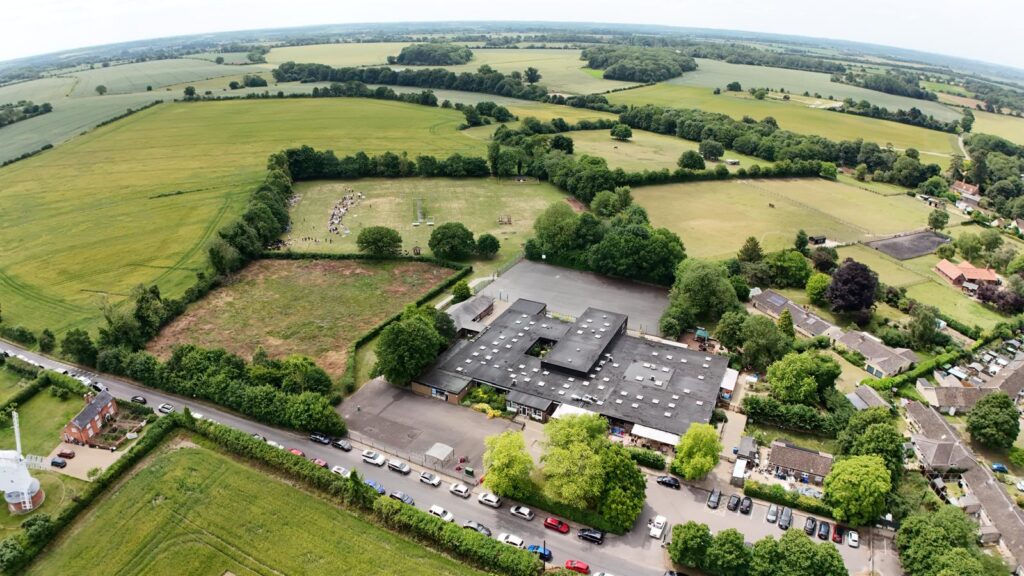 An aerial view of Stanton Primary School and Nursery in Suffolk