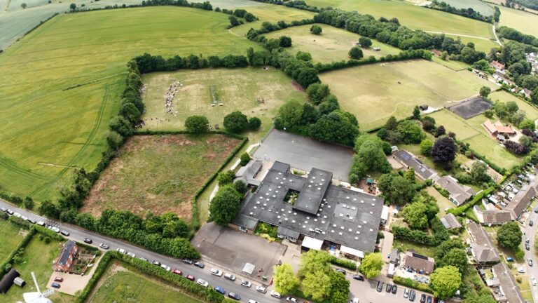 An aerial view of Stanton Primary School and Nursery in Suffolk
