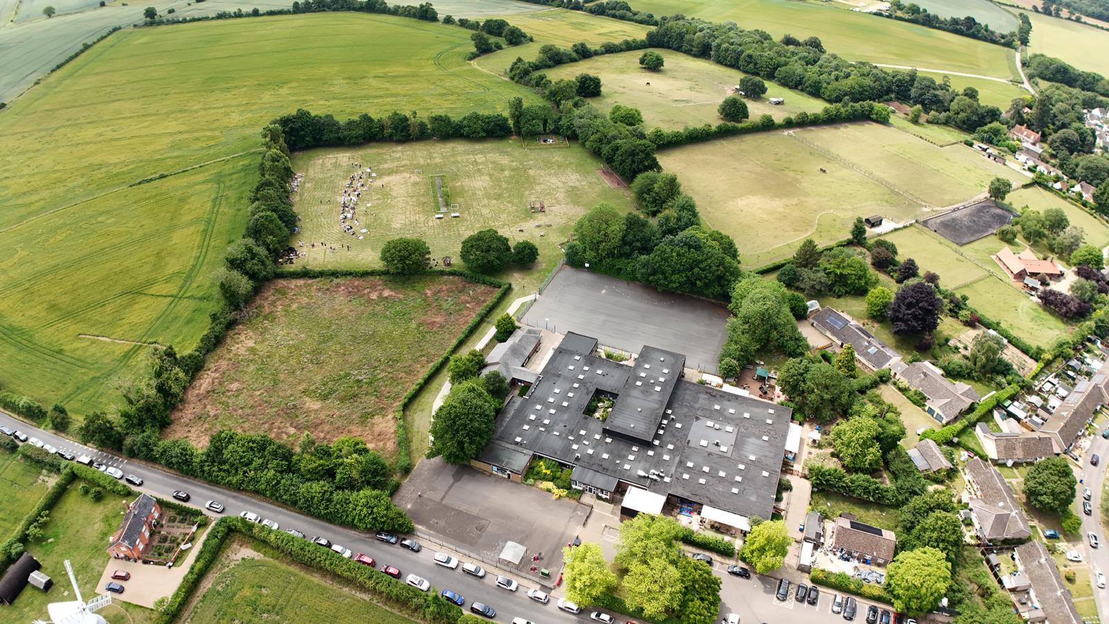 An aerial view of Stanton Primary School and Nursery in Suffolk